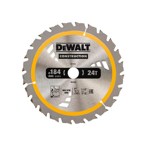 Dewalt Construction Circular Saw Blade 184 x 20mm x 24T