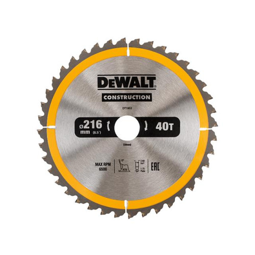 Dewalt Construction Circular Saw Blade 216 x 30mm x 40T