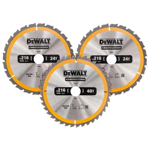 Dewalt Construction Circular Saw Blade 3 Pack 216 x 30mm 2 x 24T 1 x 40T