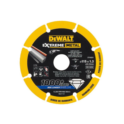 Dewalt DT40251 Extreme Diamond Metal Cutting Disc 115 x 22.23 x 1.3mm