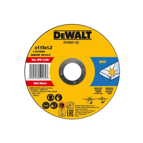 Dewalt DT43921 Metal Cut Off Disc 115 x 1.2 x 22.23mm (Pack 10)