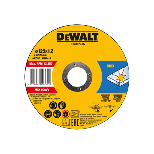 Dewalt Metal Cutting Disc 125 X 1.2 X 22.23mm (Pack of 10)