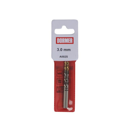 Dormer A002 HSS-TiN Coated Jobber Drill 3.0mm Pouch of 2 OL:61mm WL:33mm