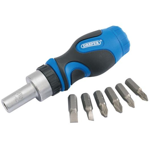 Draper Stubby Ratchet Screwdriver and Bit Set (7 Piece)