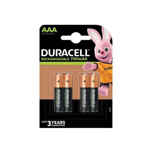 Duracell AAA Cell 750Mah Rechargeable Batteries (Pack 4)