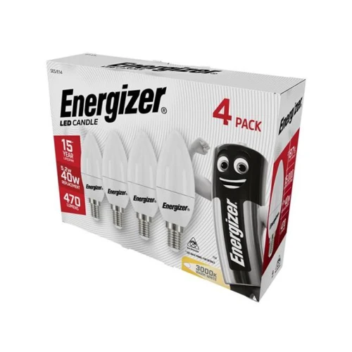 Energizer LED SES (E14) Opal Candle Non-Dimmable Bulb, Warm White 470 lm 5.2W (Pack 4) 
