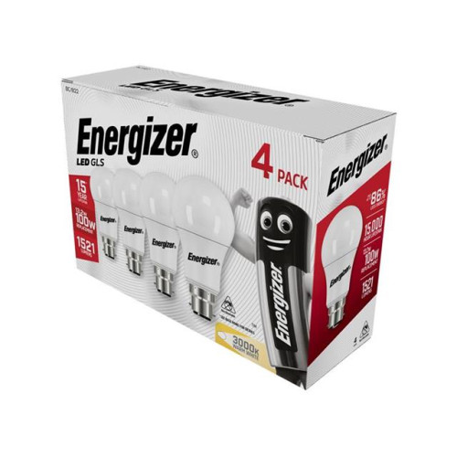 Energizer LED BC (B22) Opal GLS Non-Dimmable Bulb, Warm White 1521 lm 13.2W (Pack 4) 