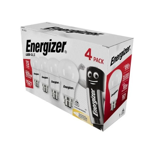 Energizer LED BC (B22) Opal GLS Non-Dimmable Bulb, Warm White 1521 lm 13.2W (Pack 4) 