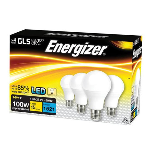 Energizer LED ES (E27) Opal GLS Non-Dimmable Bulb, Warm White 1521 lm 13.2W (Pack 4) 
