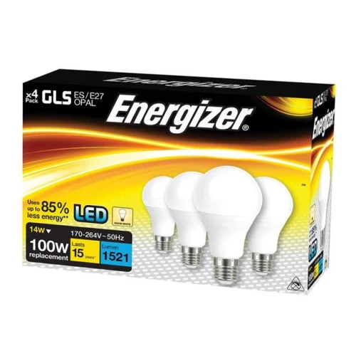 Energizer LED ES (E27) Opal GLS Non-Dimmable Bulb, Warm White 1521 lm 13.2W (Pack 4) 