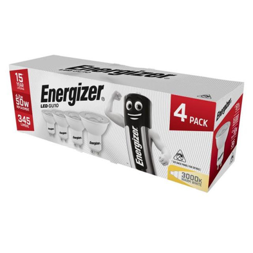 Energizer LED GU10 50Â° Non-Dimmable Bulb, Warm White 345 lm 4.2W (Pack 4) 
