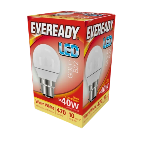 Eveready LED Golfball Lightbulb 4.9W (40W) BC Warm White