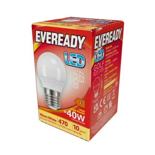 Eveready LED Golf Ball Light Bulb 4.9W (40W) Warm White ES