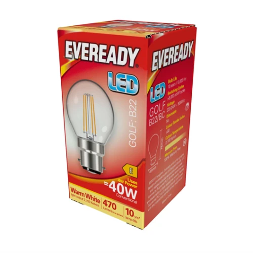 Eveready LED Golf Ball Filament Lightbulb 4W (40W) BC Warm White