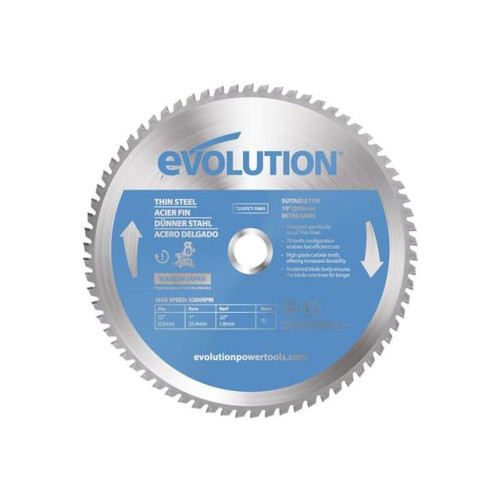 Evolution Thin Steel Cutting Mitre Saw Blade 255 x 25.4mm x 70T