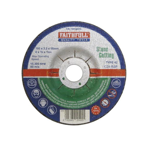 Faithfull Cut Off Disc For Stone Depressed Centre 100 X 3.2 X 16mm
