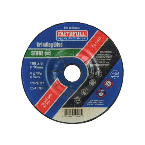 Faithfull Grinding Disc For Stone Depressed Centre 100 X 6 X 16mm