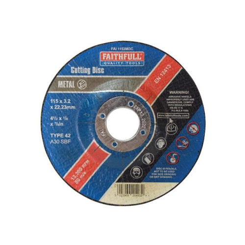 Faithfull Cut Off Disc For Metal Depressed Centre 115 X 3.2mm X 22mm