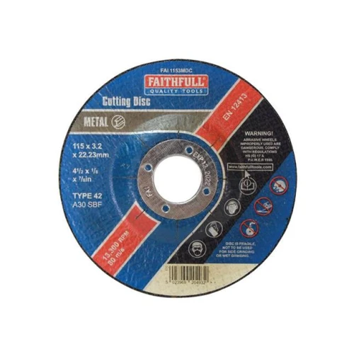 Faithfull Cut Off Disc For Metal Depressed Centre 115 X 3.2mm X 22mm