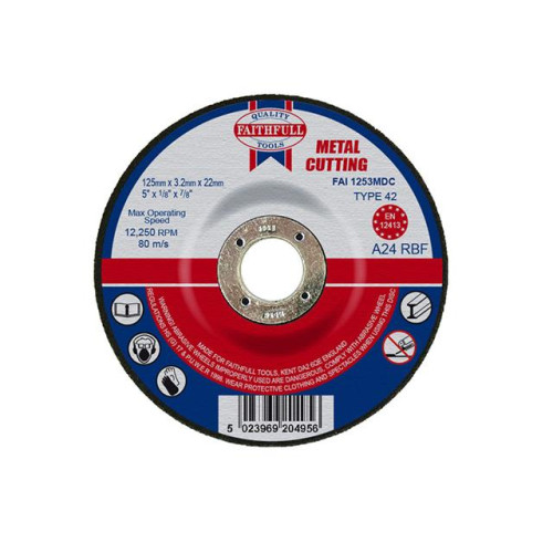 Faithfull Cut Off Disc For Metal Depressed Centre 125 X 3.2 X 22mm