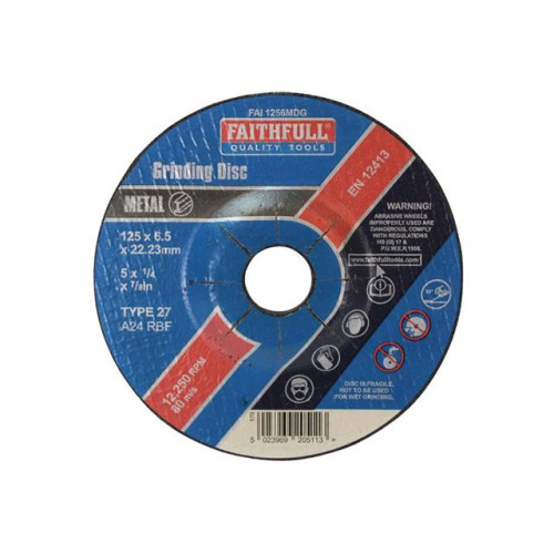 Faithfull Grinding Disc For Metal Depressed Centre 125 X 6.5 X 22mm