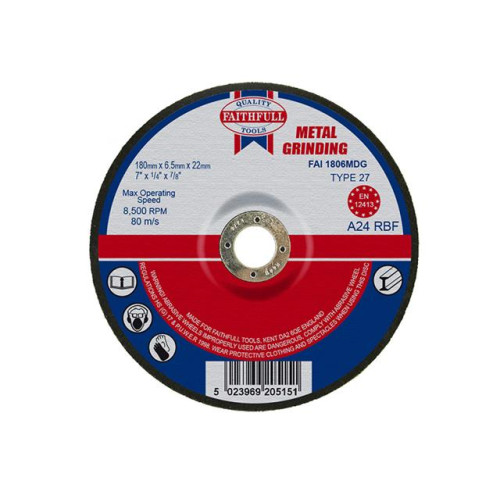 Faithfull Grinding Disc For Metal Depressed Centre 180 X 6.5 X 22mm