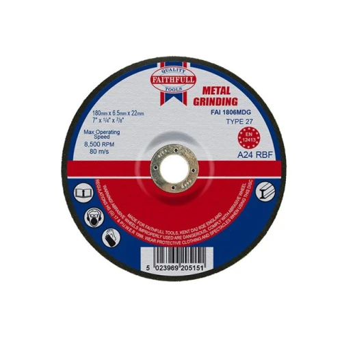Faithfull Grinding Disc For Metal Depressed Centre 180 X 6.5 X 22mm