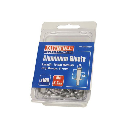 Faithfull Aluminium Rivets 3mm Medium Pre-Pack of 100