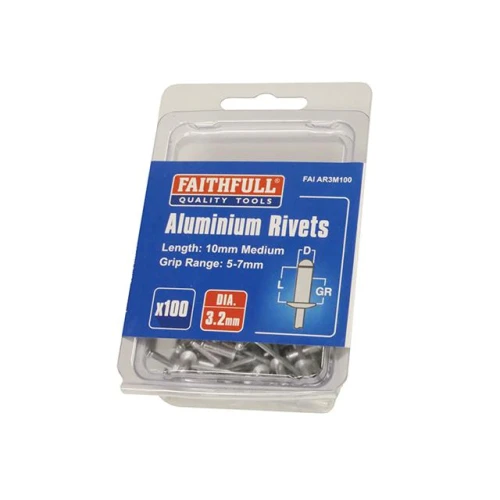 Faithfull Aluminium Rivets 3mm Medium Pre-Pack of 100
