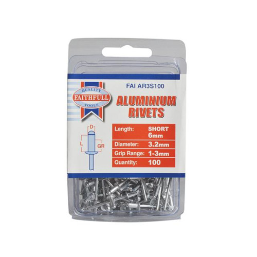 Faithfull Aluminium Rivets 3mm Short Pre-Pack of 100
