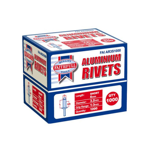 Faithfull Aluminium Rivets 3mm Short Bulk Pack of 1000