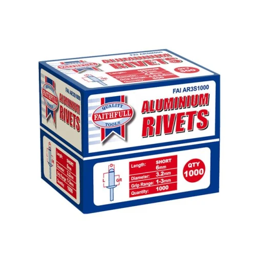 Faithfull Aluminium Rivets 3mm Short Bulk Pack of 1000