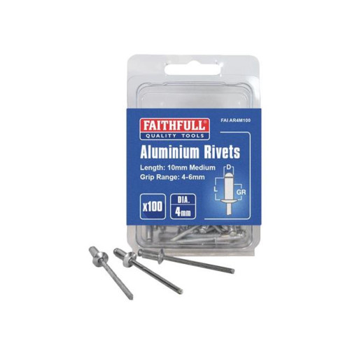 Faithfull Aluminium Rivets 4mm Medium Pre-Pack of 100