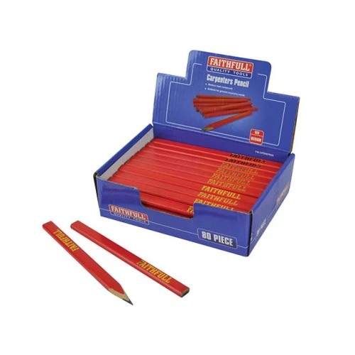 Faithfull Carpenter's Pencils Display - Red / Medium (80)