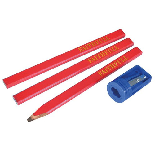 Faithfull Carpenters Pencils Red (Pack of 3 +Sharp Card)