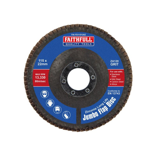 Faithfull Zirconia Abrasive Jumbo Flap Disc 115 x 22mm 120 Grit