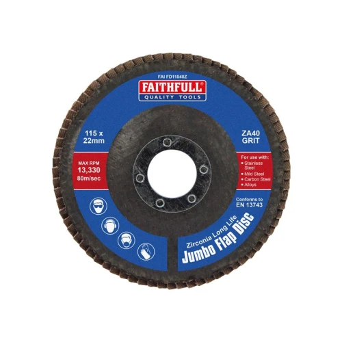 Faithfull Zirconia Abrasive Jumbo Flap Disc 115 x 22mm 40 Grit