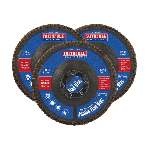 Faithfull Zirconia Abrasive Jumbo Flap Disc 115 x 22mm 40 Grit (3 Pack)