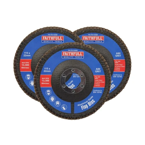 Faithfull Aluminium Oxide Flap Disc 115 x 22mm 80 Grit (3 Pack)
