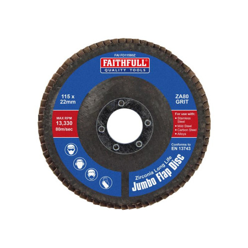 Faithfull Zirconia Abrasive Jumbo Flap Disc 115 x 22mm 80 Grit