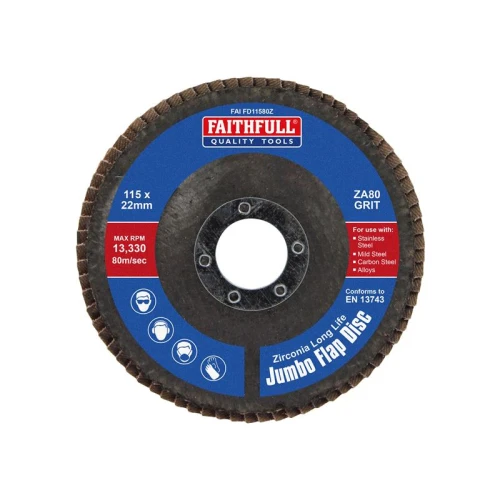Faithfull Zirconia Abrasive Jumbo Flap Disc 115 x 22mm 80 Grit