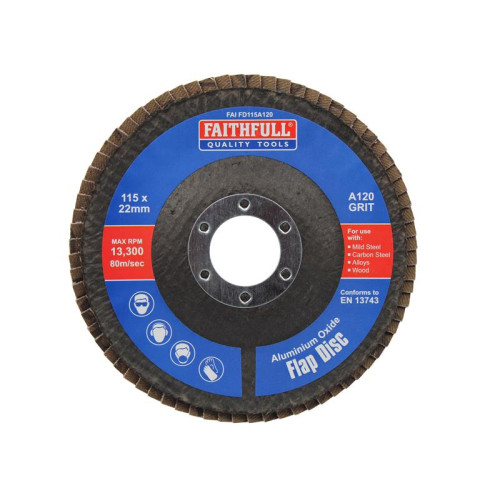 Faithfull Aluminium Oxide Flap Disc 115 x 22mm 120 Grit