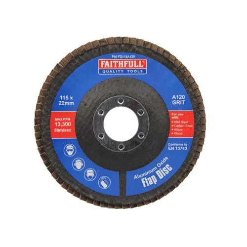 Faithfull Aluminium Oxide Flap Disc 115 x 22mm 120 Grit