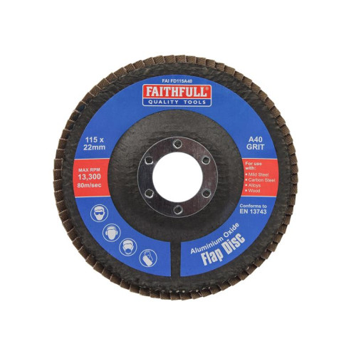 Faithfull Aluminium Oxide Flap Disc 115 x 22mm 40 Grit