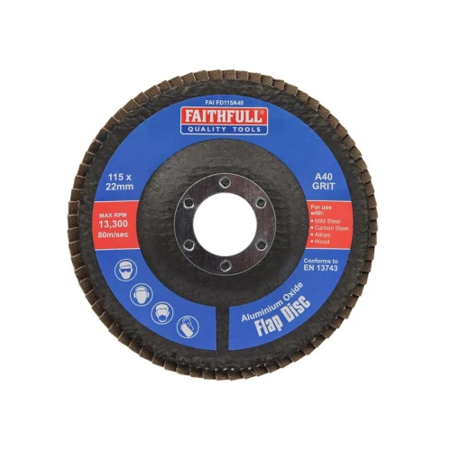 Faithfull Aluminium Oxide Flap Disc 115 x 22mm 40 Grit