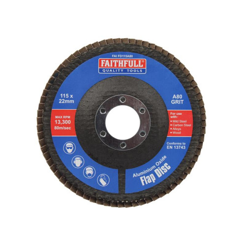 Faithfull Aluminium Oxide Flap Disc 115 x 22mm 80 Grit
