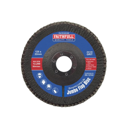 Faithfull Zirconia Abrasive Jumbo Flap Disc 125 x 22mm 120 Grit