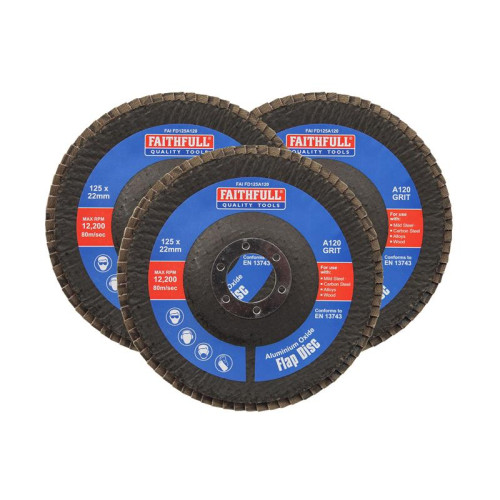 Faithfull Aluminium Oxide Flap Disc 125 x 22mm 120 Grit (3 Pack)