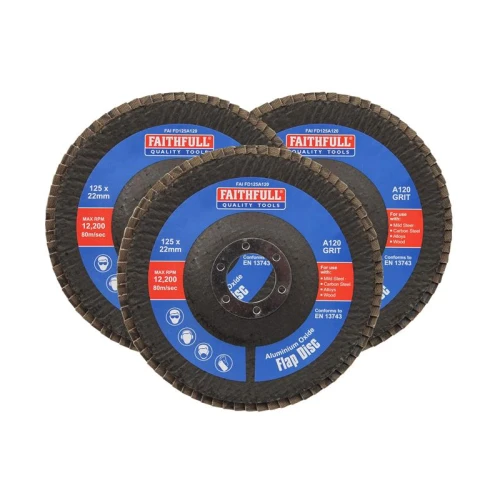 Faithfull Aluminium Oxide Flap Disc 125 x 22mm 120 Grit (3 Pack)