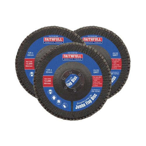 Faithfull Zirconia Abrasive Jumbo Flap Disc 125 x 22mm 120 Grit (3 Pack)